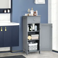Badezimmerschrank Badschrank mit 1 großen Schublade & 2 verstellbaren Regale Grau
