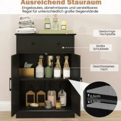 Badezimmerschrank Badschrank mit Schublade Türen & verstellbarem Regal Kommode Holz für Badezimmer 56 x 30 x 80cm Schwarz