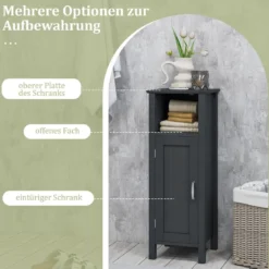 Badezimmerschrank Badschrank mit offenem Fach Beistellschrank Aufbewahrungsschrank 30 x 30 x 80 cm Weiß/Schwarz