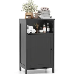 Badezimmerschrank Badschrank mit Tür und verstellbarem Regal freistehender Badezimmer Schrank 40 x 30 x 70 cm Schwarz
