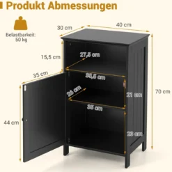Badezimmerschrank Badschrank mit Tür und verstellbarem Regal freistehender Badezimmer Schrank 40 x 30 x 70 cm Schwarz