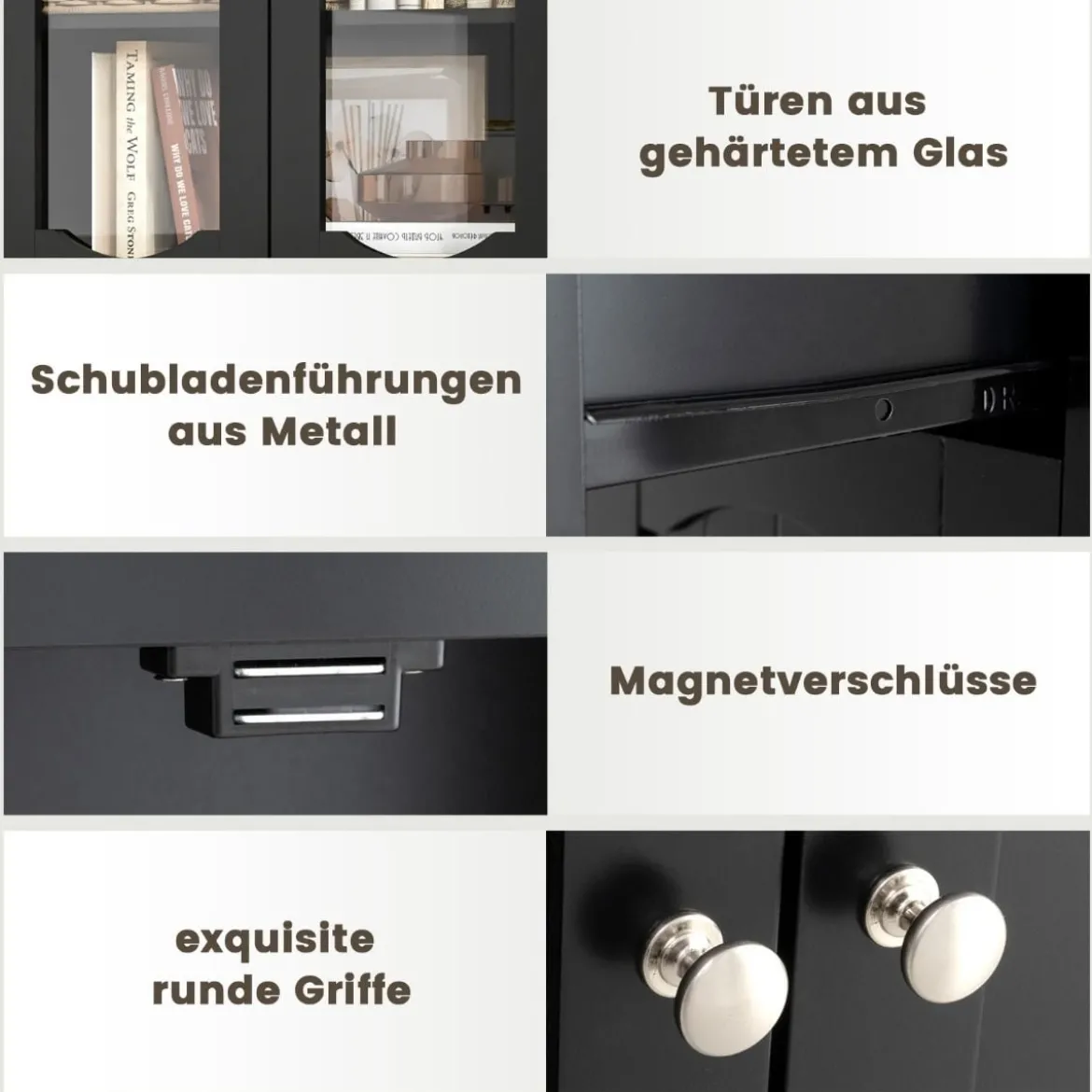 Badezimmerschrank freistehender Hochschrank mit 4 Türen & Schublade 60 x 30 x 160 cm Grau/Schwarz/Weiß