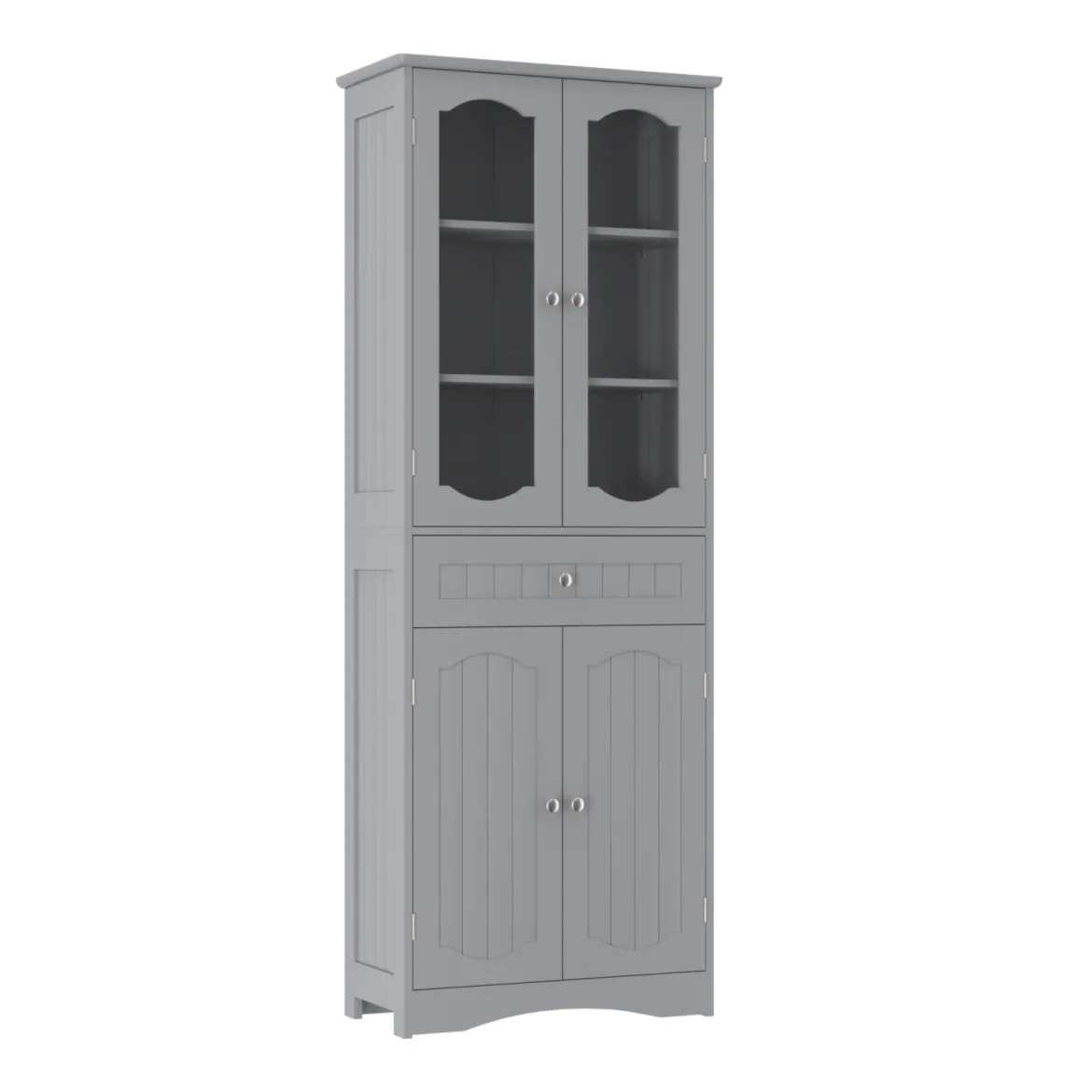 Badezimmerschrank freistehender Hochschrank mit 4 Türen & Schublade 60 x 30 x 160 cm Grau/Schwarz/Weiß