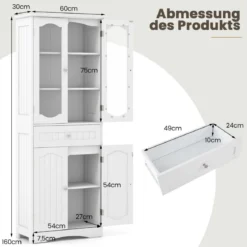 Badezimmerschrank freistehender Hochschrank mit 4 Türen & Schublade 60 x 30 x 160 cm Grau/Schwarz/Weiß