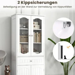 Badezimmerschrank freistehender Hochschrank mit 4 Türen & Schublade 60 x 30 x 160 cm Grau/Schwarz/Weiß