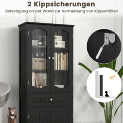 Badezimmerschrank freistehender Hochschrank mit 4 Türen & Schublade 60 x 30 x 160 cm Grau/Schwarz/Weiß