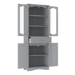 Badezimmerschrank freistehender Hochschrank mit 4 Türen & Schublade 60 x 30 x 160 cm Grau/Schwarz/Weiß