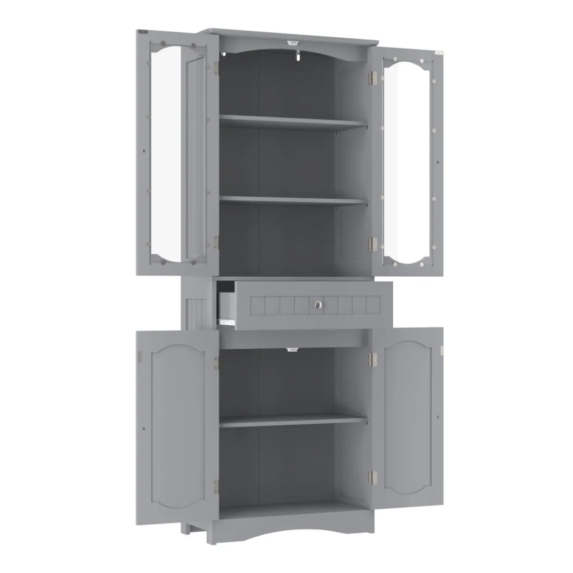 Badezimmerschrank freistehender Hochschrank mit 4 Türen & Schublade 60 x 30 x 160 cm Grau/Schwarz/Weiß