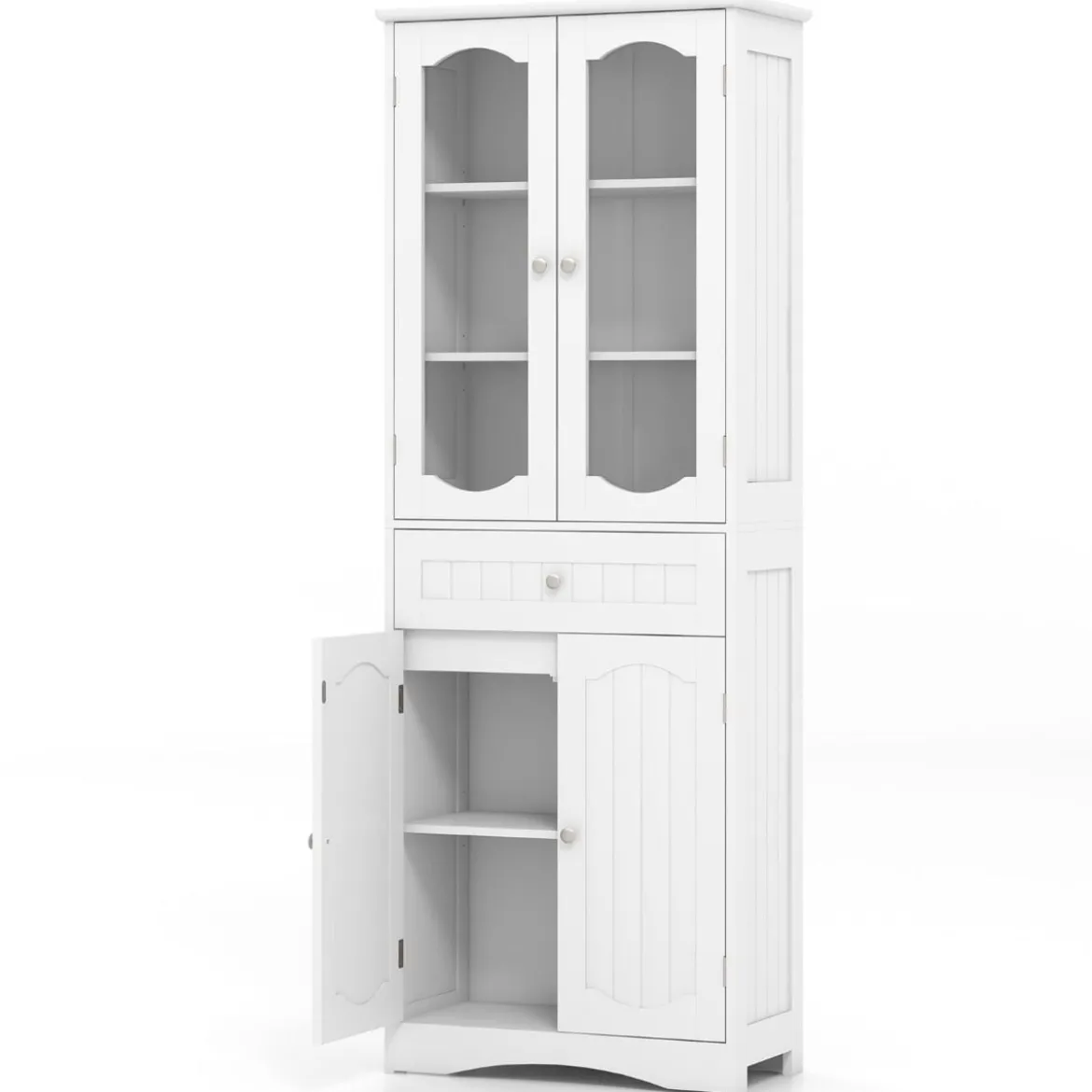 Badezimmerschrank freistehender Hochschrank mit 4 Türen & Schublade 60 x 30 x 160 cm Grau/Schwarz/Weiß