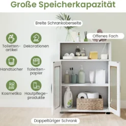 Badezimmerschrank freistehender Bodenschrank mit 2 Türen & 3-stufig verstellbarem Regal Weiß
