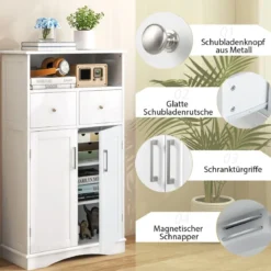 Badezimmerschrank freistehend Aufbewahrungsschrank mit 2 Türen 60 x 30 x 108 cm Weiß