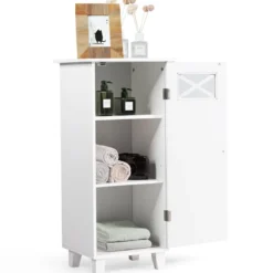 Badezimmerschrank freistehendes Sideboard mit Tür 38 x 30 x 81 cm Weiß