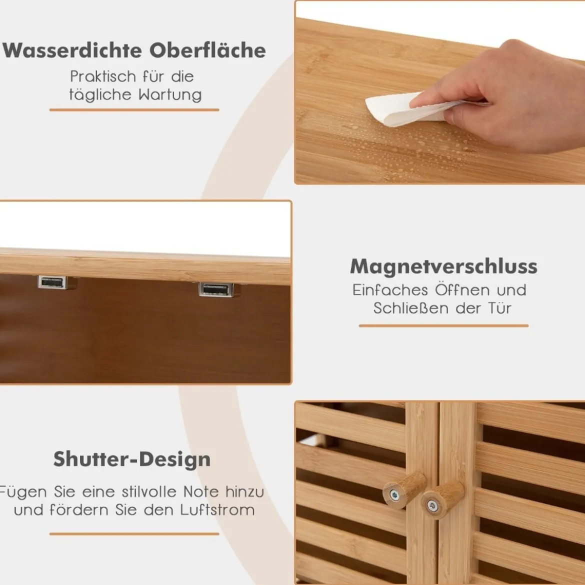 Badezimmer-Schrank Freistehendes Bambusregal mit Offener Ablage 64 x 27,5 x 80 cm Natur