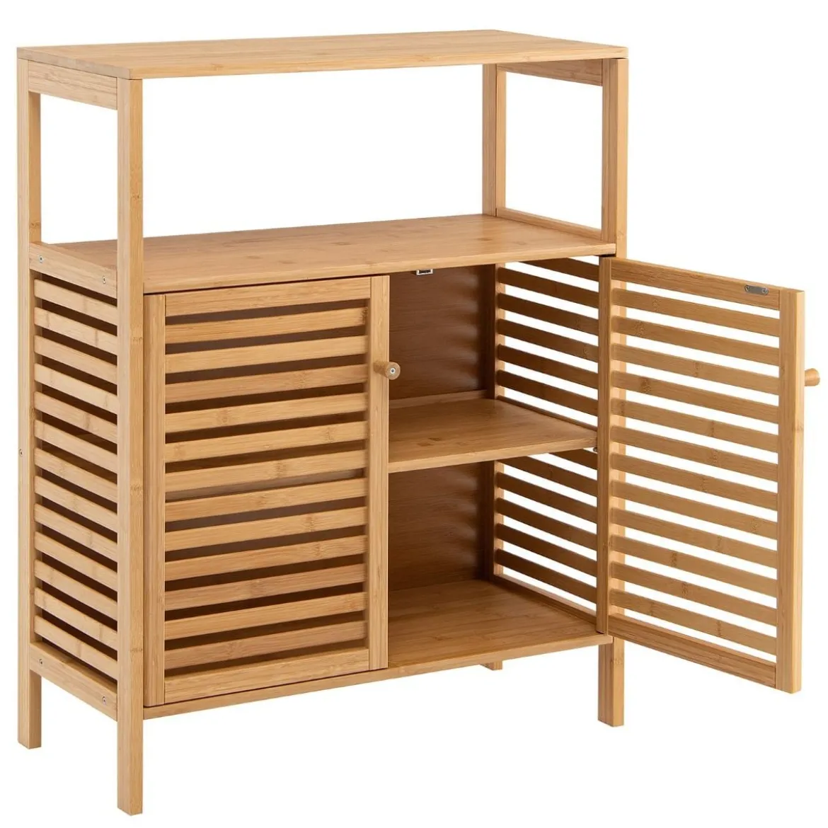 Badezimmer-Schrank Freistehendes Bambusregal mit Offener Ablage 64 x 27,5 x 80 cm Natur