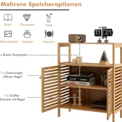 Badezimmer-Schrank Freistehendes Bambusregal mit Offener Ablage 64 x 27,5 x 80 cm Natur