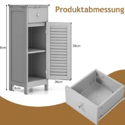 Badezimmerschrank Freistehender WC-Schrank mit Schublade 32 x 30 x 88 cm Grau