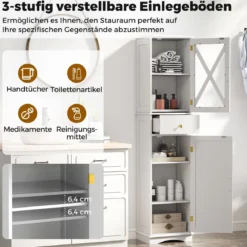 Badezimmerschrank Hochschrank mit verstellbaren Einlegeböden Schublade 2 Türen Badschrank hoch Weiß