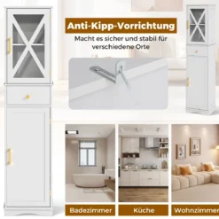 Badezimmerschrank Hochschrank mit verstellbaren Einlegeböden Schublade 2 Türen Badschrank hoch Weiß