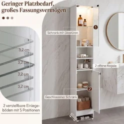 Badezimmerschrank Hochschrank mit Beleuchtung & Fernbedienung Schmaler Badschrank