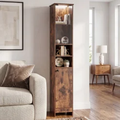 Badezimmerschrank Hochschrank mit Beleuchtung & Fernbedienung Schmaler Badschrank