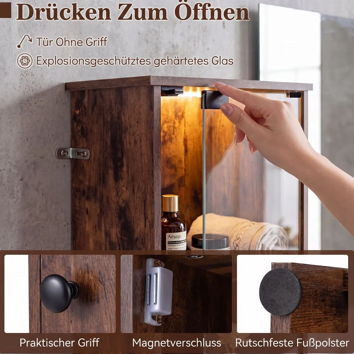 Badezimmerschrank Hochschrank mit Beleuchtung & Fernbedienung Schmaler Badschrank