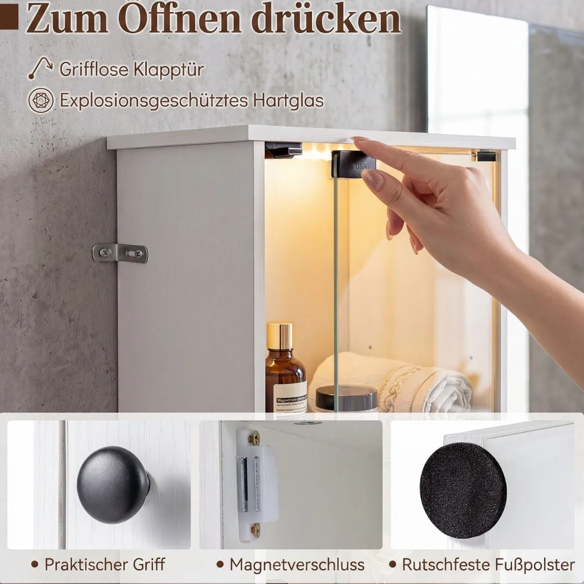 Badezimmerschrank Hochschrank mit Beleuchtung & Fernbedienung Schmaler Badschrank