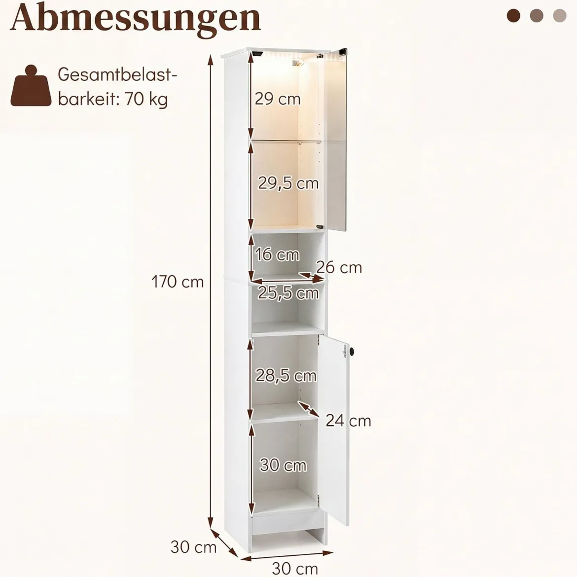 Badezimmerschrank Hochschrank mit Beleuchtung & Fernbedienung Schmaler Badschrank