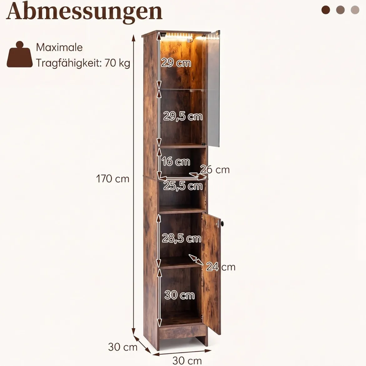 Badezimmerschrank Hochschrank mit Beleuchtung & Fernbedienung Schmaler Badschrank