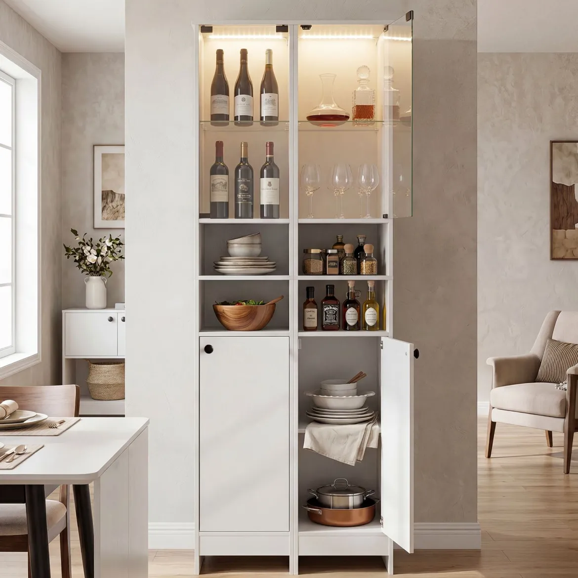 Badezimmerschrank Hochschrank mit Beleuchtung & Fernbedienung Schmaler Badschrank