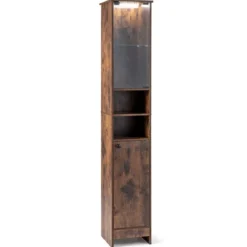 Badezimmerschrank Hochschrank mit Beleuchtung & Fernbedienung Schmaler Badschrank