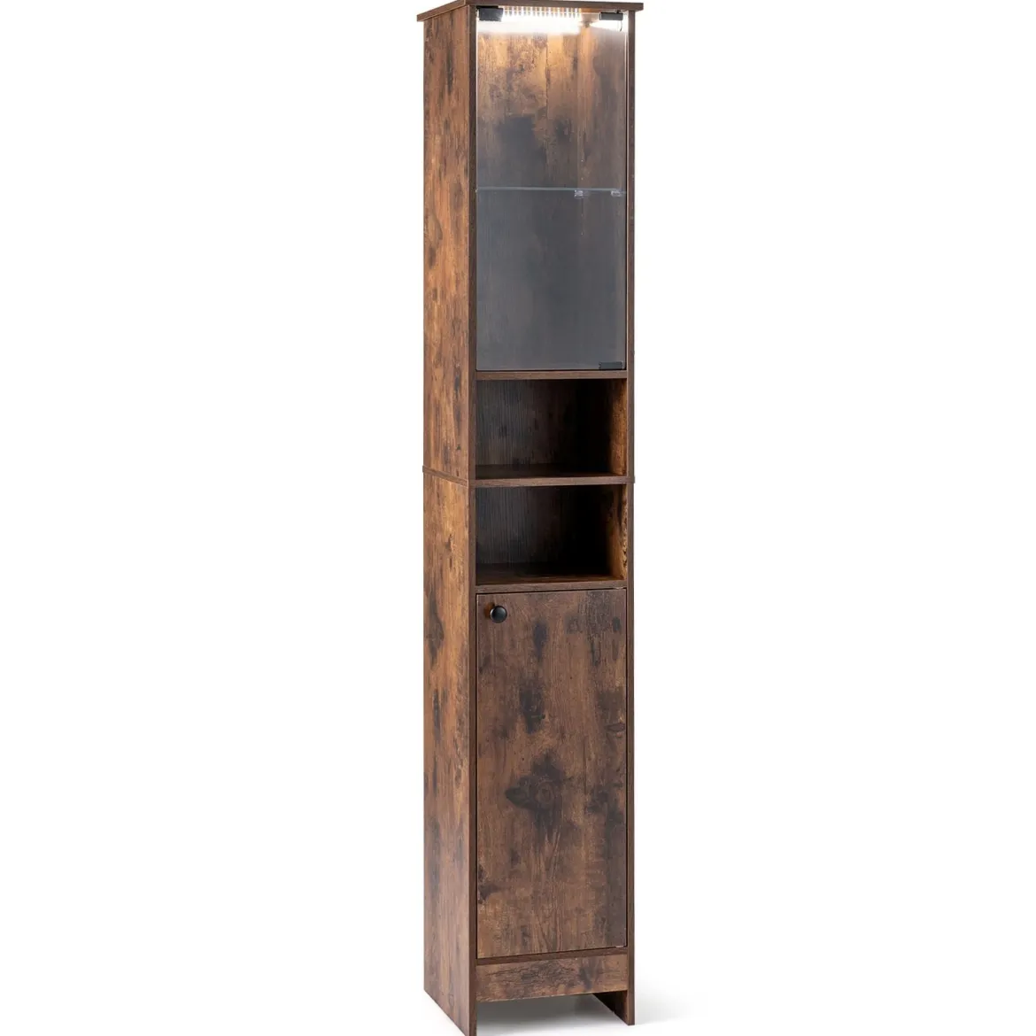Badezimmerschrank Hochschrank mit Beleuchtung & Fernbedienung Schmaler Badschrank