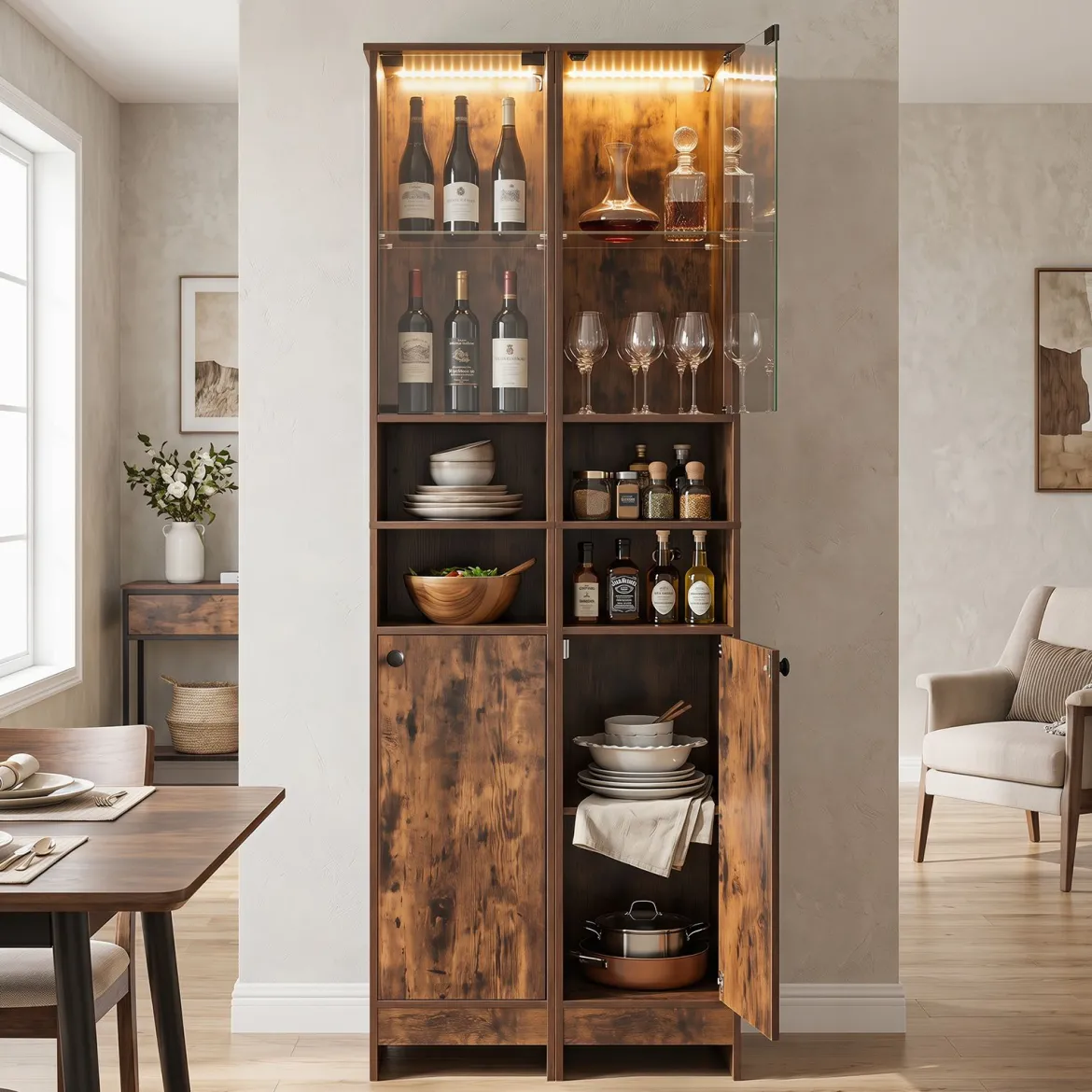 Badezimmerschrank Hochschrank mit Beleuchtung & Fernbedienung Schmaler Badschrank
