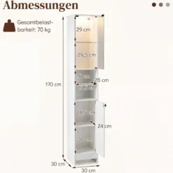 Badezimmerschrank Hochschrank mit Beleuchtung & Fernbedienung Schmaler Badschrank