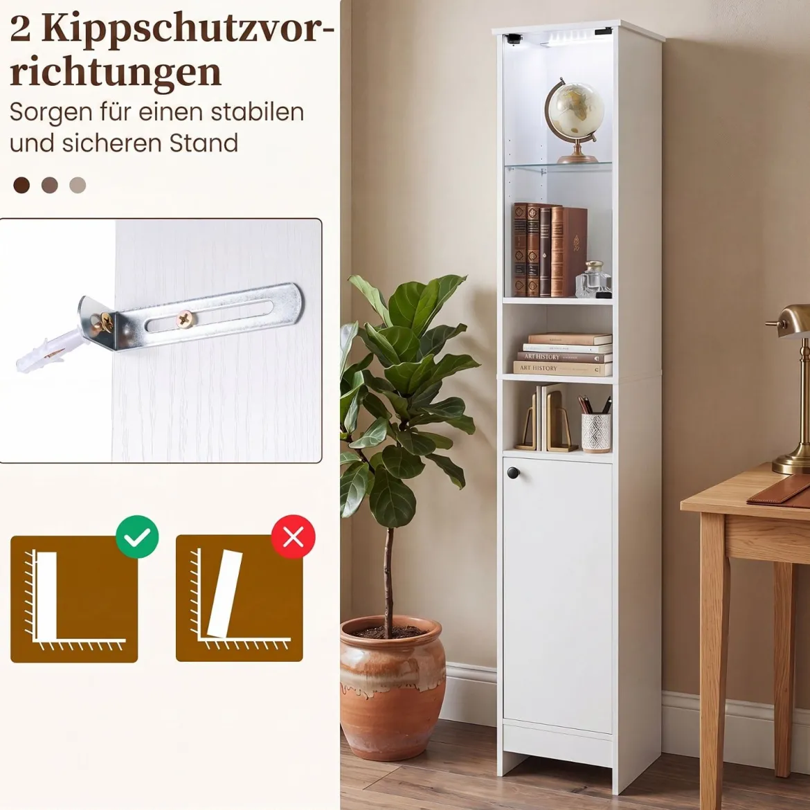 Badezimmerschrank Hochschrank mit Beleuchtung & Fernbedienung Schmaler Badschrank
