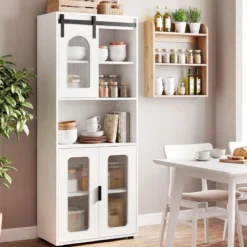 Badezimmerschrank im Landhausstil mit Schiebetür & Offenem Fach 60 x 30 x 150 cm