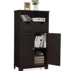 Badezimmerschrank Lagerregal mit einer offenen Ablage 60 x 30 x 109 cm Braun