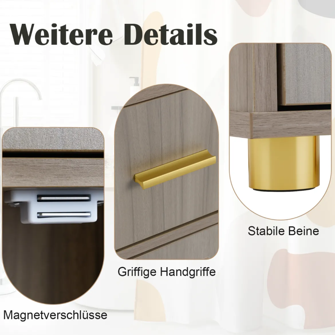 Badezimmerschrank mit Beleuchtung & Schublade & 3 Glasablagen Schmaler Badschrank Grau