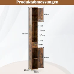 Badezimmerschrank mit Beleuchtung & Schublade & 3 Glasablagen Schmaler Badschrank Vintage