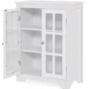 Badezimmerschrank mit 2 Glastüren & 2 Verstellbaren Ablagen Badschrank 60 x 30 x 80 cm Weiß