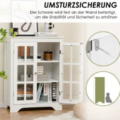 Badezimmerschrank mit 2 Glastüren & 2 Verstellbaren Ablagen Badschrank 60 x 30 x 80 cm Weiß