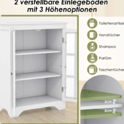 Badezimmerschrank mit 2 Glastüren & 2 Verstellbaren Ablagen Badschrank 60 x 30 x 80 cm Weiß