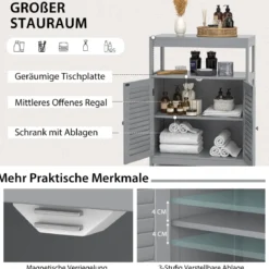 Badezimmerschrank mit Höhenverstellbarer Ablage 60 x 30 x 80,5 cm Grau