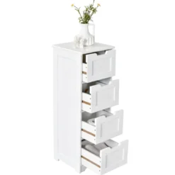 Badezimmerschrank mit 4 Schubladen Aufbewahrungsschrank Badkommode 30 x 30 x 83 cm Weiß