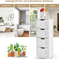 Badezimmerschrank mit 4 Schubladen Aufbewahrungsschrank Badkommode 30 x 30 x 83 cm Weiß