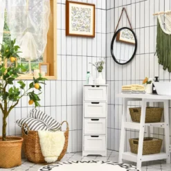 Badezimmerschrank mit 4 Schubladen Aufbewahrungsschrank Badkommode 30 x 30 x 83 cm Weiß