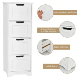 Badezimmerschrank mit 4 Schubladen Aufbewahrungsschrank Badkommode 30 x 30 x 83 cm Weiß