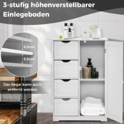 Badezimmerschrank mit 4 Schubladen & 1 Magnetischer Türverschluss Badschrank Weiß