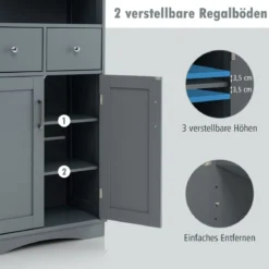 Badezimmerschrank mit 2 Schubladen & 2 Türen & Verstellbare Regalebene Beistellschrank Grau