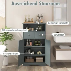 Badezimmerschrank mit 2 Schubladen & 2 Türen & Verstellbare Regalebene Beistellschrank Grau