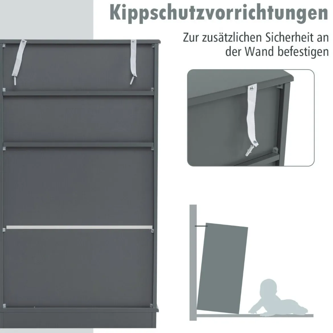 Badezimmerschrank mit 2 Schubladen & 2 Türen & Verstellbare Regalebene Beistellschrank Grau